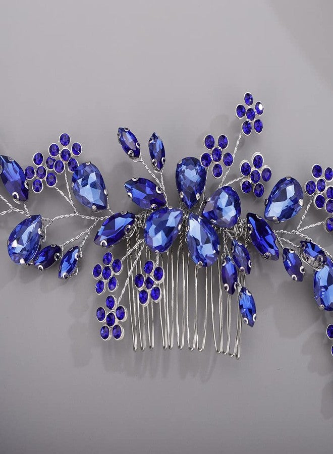 BERYUAN Teardrop Flower Crystal Hair Comb for Women Cute Crystal Comb for Bride BLUE - Image 2