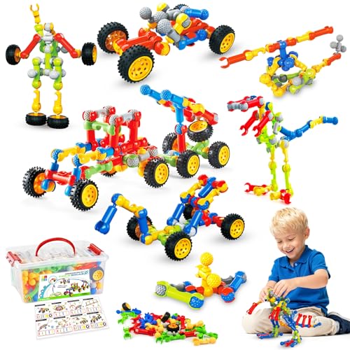 Huaker 125PCS Stem Building Toys for 3 4 5 6 7 8 Year Old Boys GirlsKids Building Blocks Educational Creative Learning Activity with Large Storage BoxIdeal Christmas Birthday Gifts - Image 1