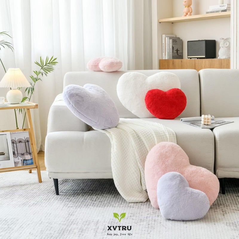 xvtru heart وسادة ناعمة على شكل قلب عاجي على شكل قلب لطيف من الفرو الغرفة الزخرفية تزيين وسادة 12.9 "" x9.8 " - Image 4