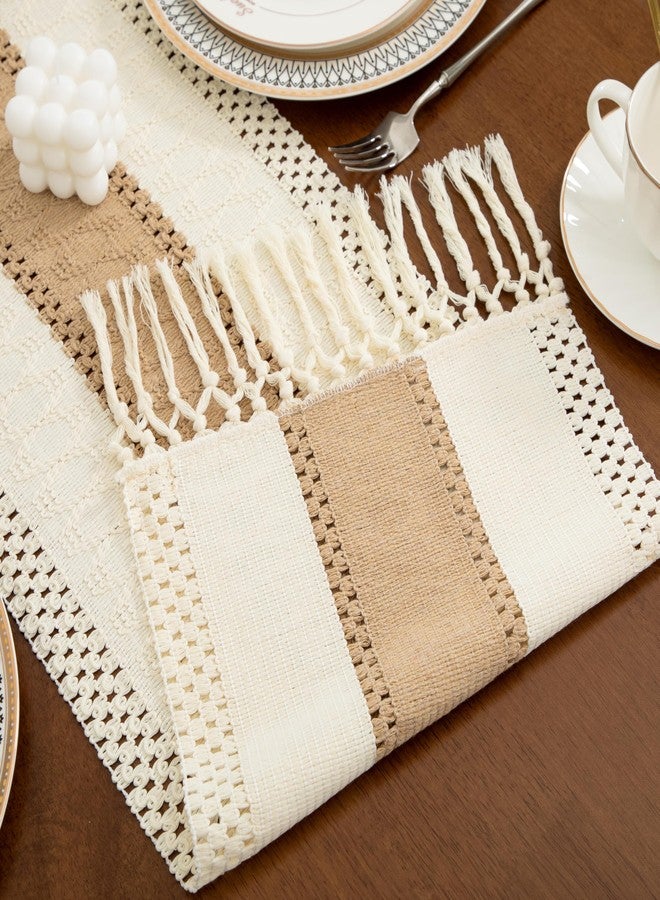 Counfeisly Boho Brown Table Runner 72 Inches Long with Tassels, Macrame Summer Farmhouse Woven Cotton Linen Table Runner for Small Dresser Scarf Home Decor Dining Room, 12x72 Inches - Image 3