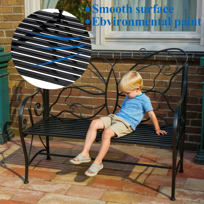 HLC Outdoor Bench Outdoor Sturdy Rust-Resistant Bench Butterfly Cast Iron with Armrests Park,Yard, Patio, Porch, Lawn Double Seats - Image 2