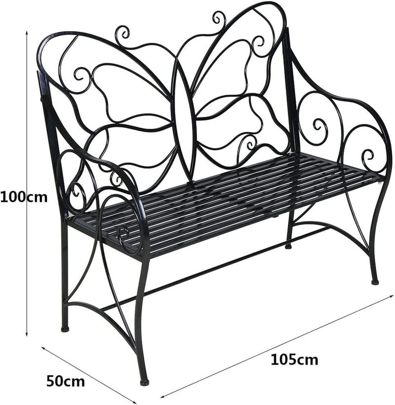 HLC Outdoor Bench Outdoor Sturdy Rust-Resistant Bench Butterfly Cast Iron with Armrests Park,Yard, Patio, Porch, Lawn Double Seats - Image 3