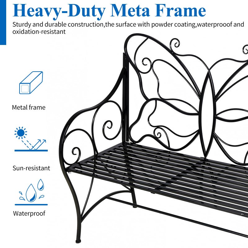 HLC Outdoor Bench Outdoor Sturdy Rust-Resistant Bench Butterfly Cast Iron with Armrests Park,Yard, Patio, Porch, Lawn Double Seats - Image 4