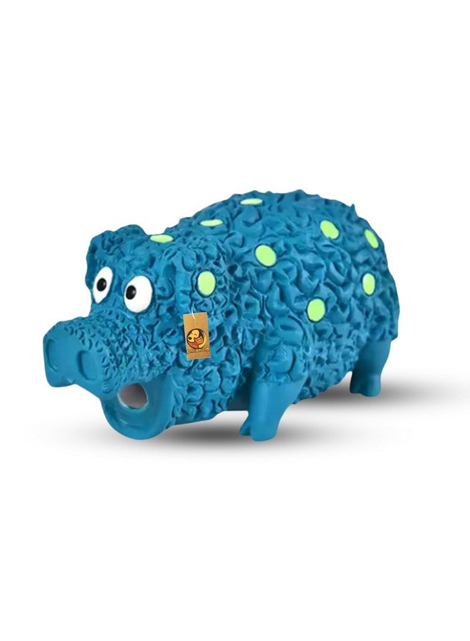 لعبة مضغ من اللاتكس تصدر صوت صرير للكلاب - (جرونتر منقط باللون الأزرق) | للكلاب الصغيرة والجراء | محشوة بالقطن، متينة، ناعمة، بتصميم حيواني، لعبة آمنة للمضغ | تقلل من قلق الانفصال (الحجم: 18 سم) - Image 1