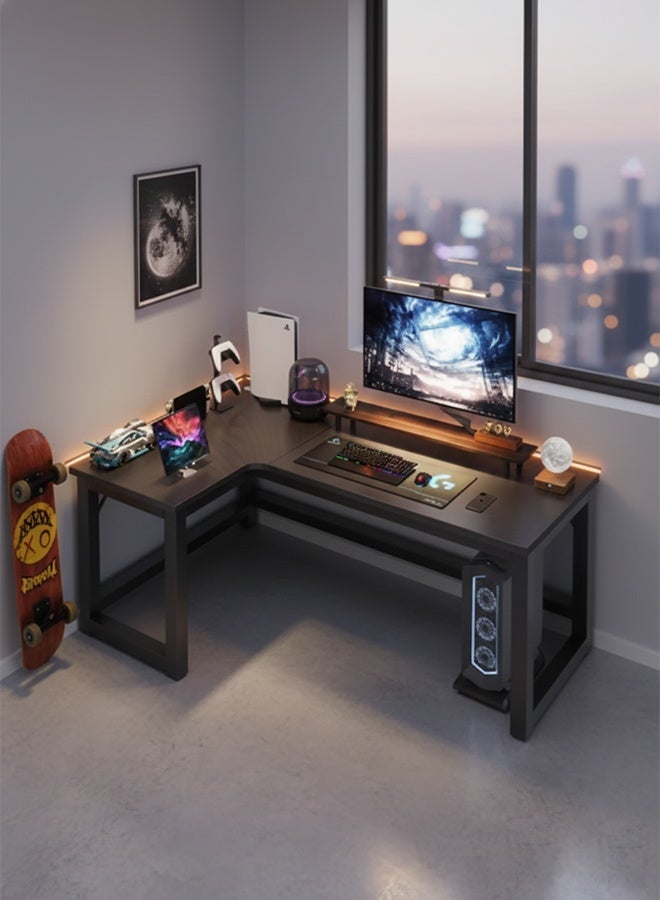 كيكي طاولة كمبيوتر ألعاب على شكل L مع حامل شاشة كبير ومحطة عمل للكتابة الدراسية 140X100cm - Image 1