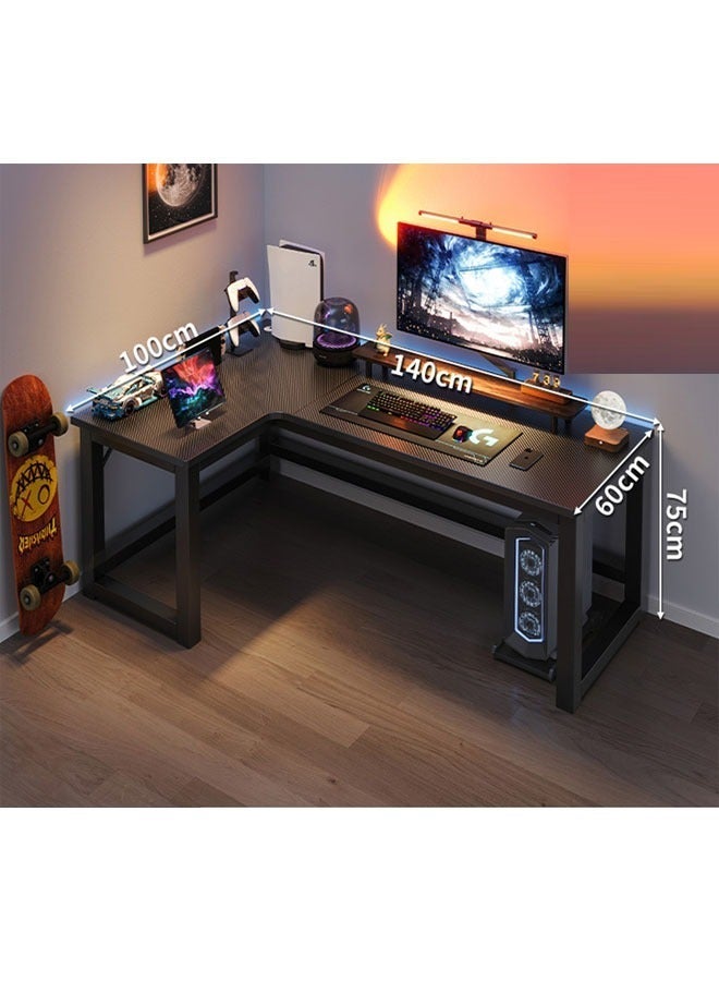 كيكي طاولة كمبيوتر ألعاب على شكل L مع حامل شاشة كبير ومحطة عمل للكتابة الدراسية 140X100cm - Image 2