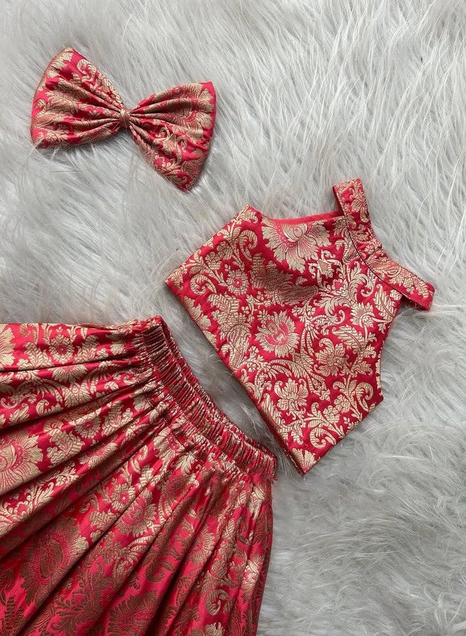 Naixa Girl's Cotton Fabric Maroon Color Floral Print Lehenga Choli with Sleeveless and Drawstring Closure Type| Ready to Wear Lehenga Choli Set for Kids - Image 5