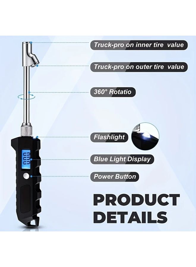 1pc Black Digital Tire Pressure Gauge LCD Display for Car Motorcycle - Image 3