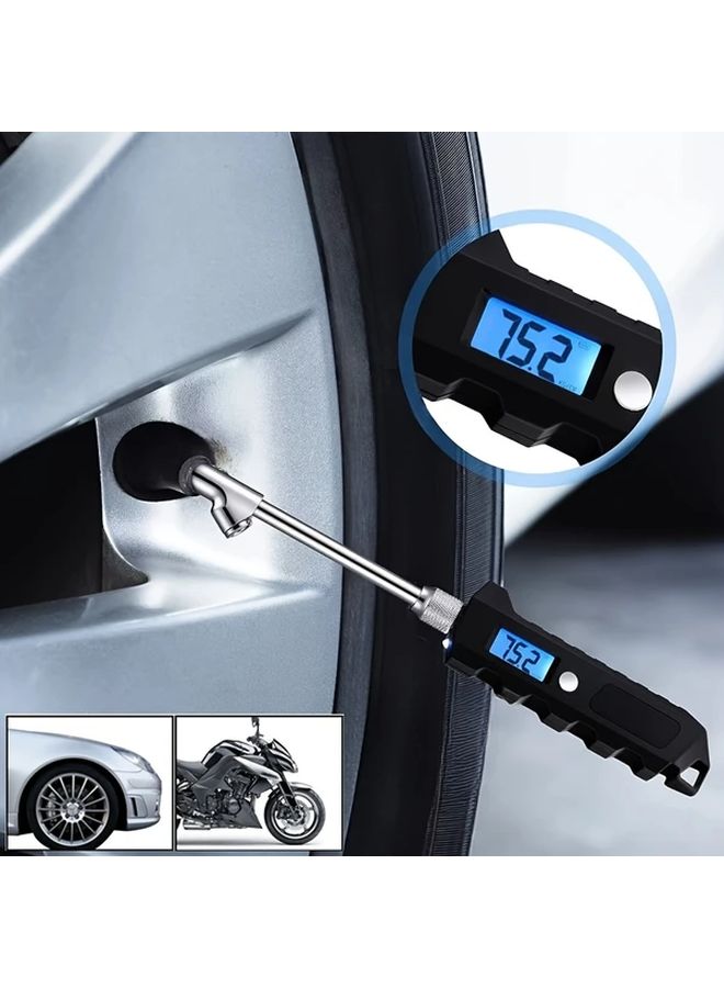 1pc Black Digital Tire Pressure Gauge LCD Display for Car Motorcycle - Image 1