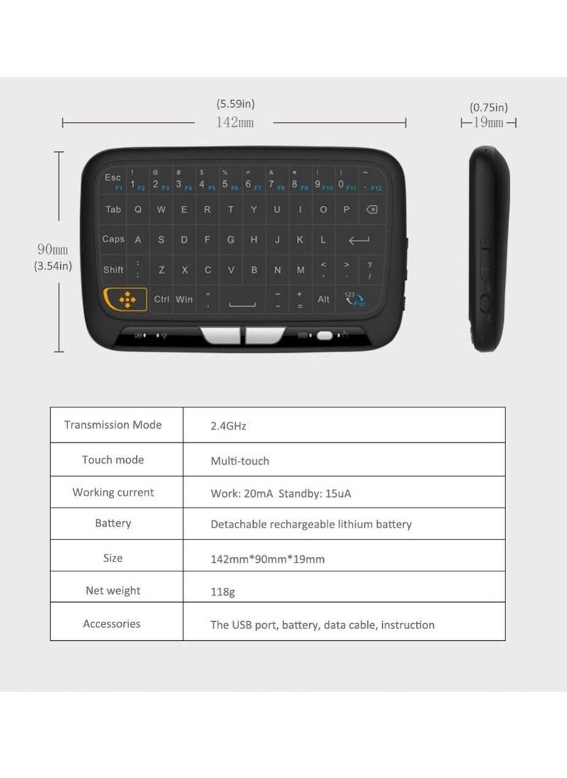 Generic - Mini Touch Air keyboard H18 2.4 GHz Full Screen Touchpad Air Mouse Support Connect Android TV Box Notebook Computer Desktop PC - Image 1