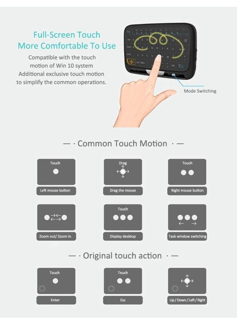 Generic - Mini Touch Air keyboard H18 2.4 GHz Full Screen Touchpad Air Mouse Support Connect Android TV Box Notebook Computer Desktop PC - Image 1