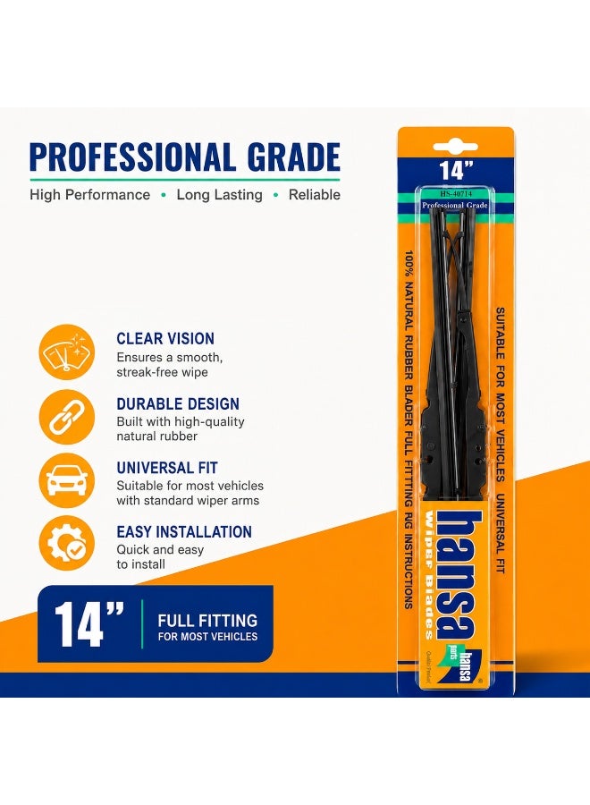 HANSA 14 Inch (360mm) Universal Car Windshield Wiper Blade Set, Premium Natural Rubber Wiper Blades, Metal Frame Windshield Wipers, All Season Rain Wiper, Streak Free Cleaning, Quiet Operation, Easy Installation, Front Glass Wiper Blades for Cars ERPCWP 10046 - Image 3