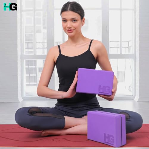 HOMEGALLEY Yoga Blocks Pack of 2 with Belt and 2 Knee Pad for Exercise, Yoga, Pilates & Gym Block Pair to Improve Strength, Balance, Stretching Yoga Bricks Set with Strap for Women and Men, Purple - Image 4