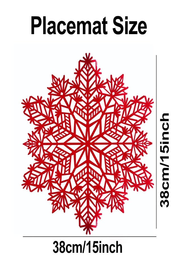timecity Snowflake Placemats Set of 6 Christmas Decorations Red Snowflake Tablemats Round Vinyl Place Mats Table Setting Kitchen Table Mats for Dining Table Holiday Wedding Decorative - Image 2