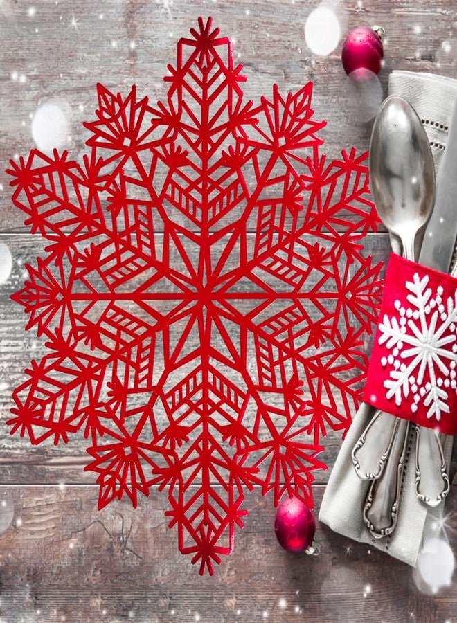 timecity Snowflake Placemats Set of 6 Christmas Decorations Red Snowflake Tablemats Round Vinyl Place Mats Table Setting Kitchen Table Mats for Dining Table Holiday Wedding Decorative - Image 5