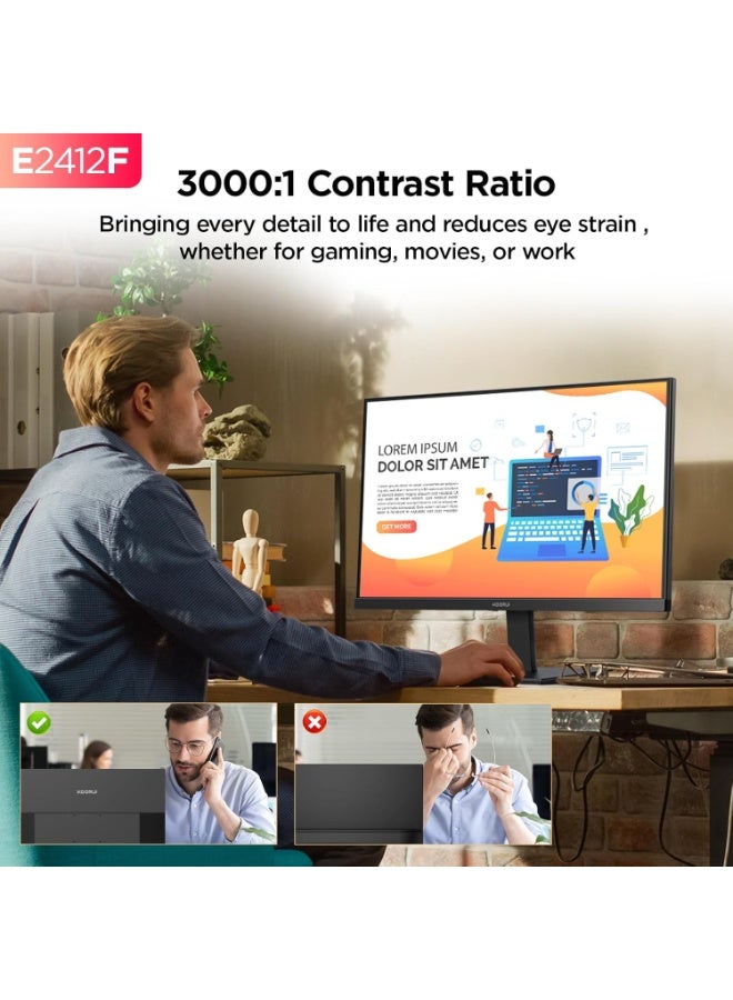 KOORUI E2412F 24 inch FHD Business Monitor – 100 Hz VA, 99% sRGB, Ultra-Slim Thin-Bezel, HDMI & VGA, Office & Gaming Ready - Image 3