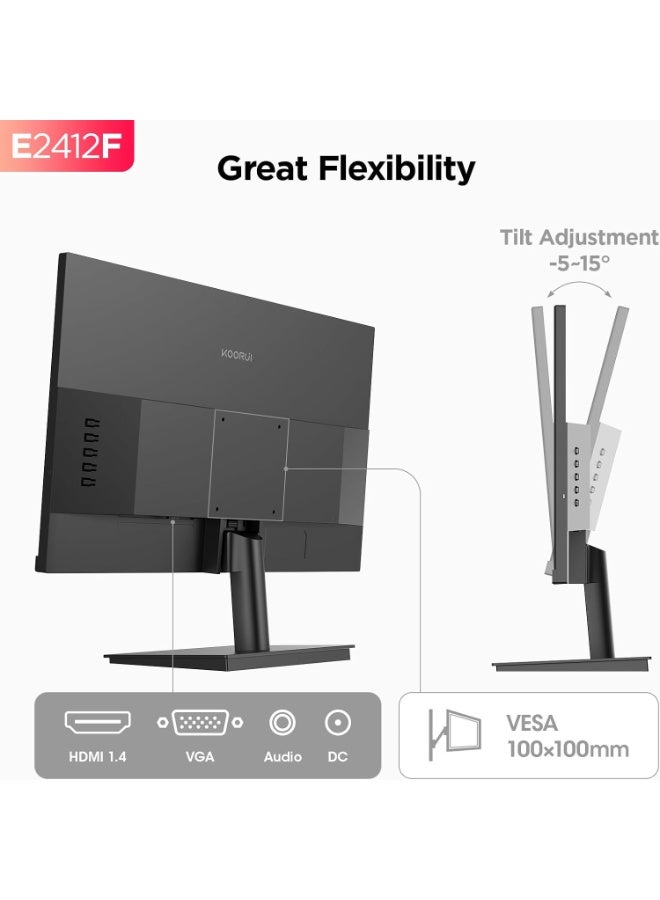 KOORUI E2412F 24 inch FHD Business Monitor – 100 Hz VA, 99% sRGB, Ultra-Slim Thin-Bezel, HDMI & VGA, Office & Gaming Ready - Image 2