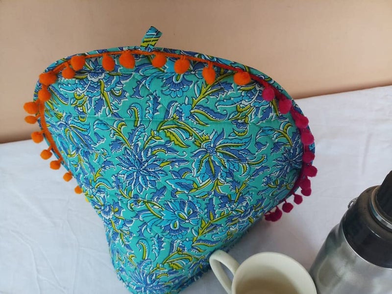 Malan Bai Mandala Tea Cozy Cover White Hand Block Winter Tea Cozy Cotton Tea Kettle Warmer Pot Cover Hot Coffee Cover Handamde Kitchen Décor Brand: Malan Bai (Pattern 20) - Image 1