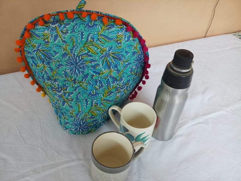 Malan Bai Mandala Tea Cozy Cover White Hand Block Winter Tea Cozy Cotton Tea Kettle Warmer Pot Cover Hot Coffee Cover Handamde Kitchen Décor Brand: Malan Bai (Pattern 20) - Image 3