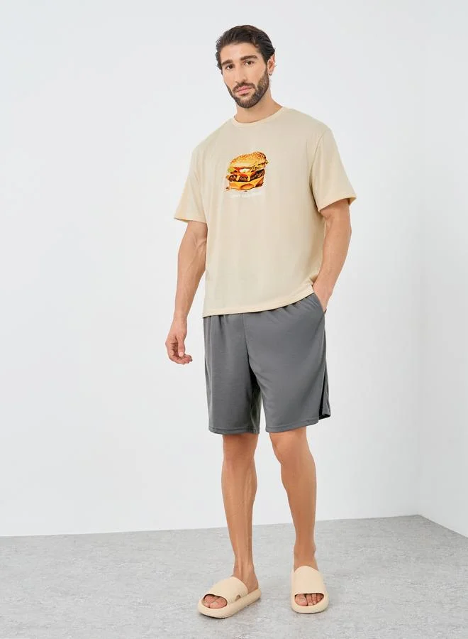 Styli Styli Graphic Print T-Shirt and Solid Shorts Set