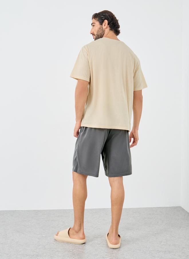 Styli Graphic Print T-Shirt and Solid Shorts Set - Image 4