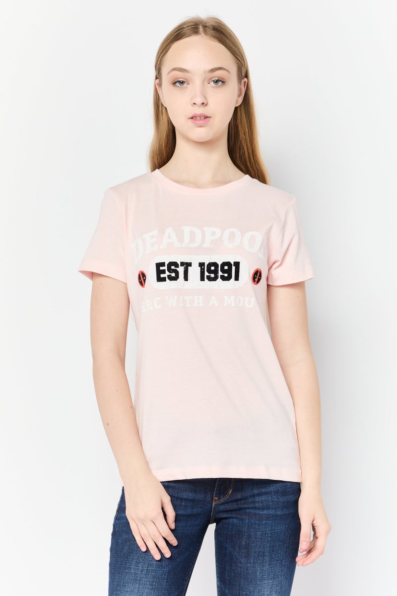 MARVEL Women Crew Neck Short Sleeve Graphic Print T-Shirt, Pink - Image 1