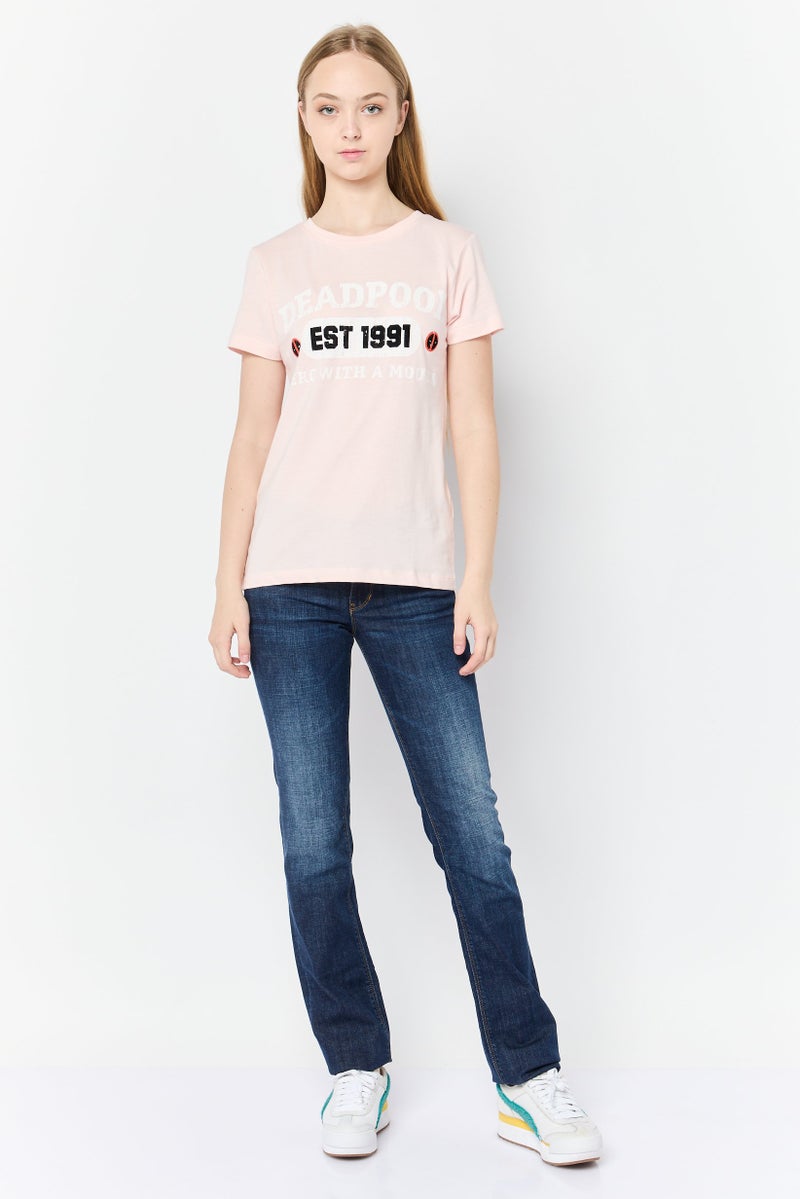 MARVEL Women Crew Neck Short Sleeve Graphic Print T-Shirt, Pink - Image 2