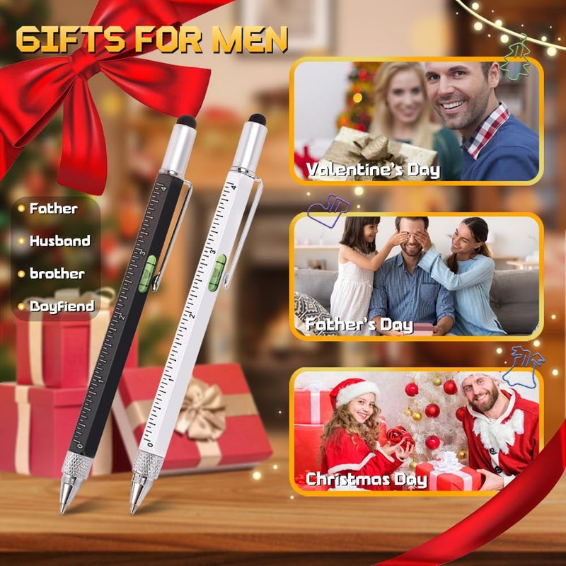Tiosamd Stocking Stuffers for Men, 9 in 1 Multitool Pen 2Pcs and Refill 6Pcs, Unique Tech Tool Pen from Wife Daughter to Father Boyfriend Husband on Christmas, Birthday, Valentine's Day - Image 2