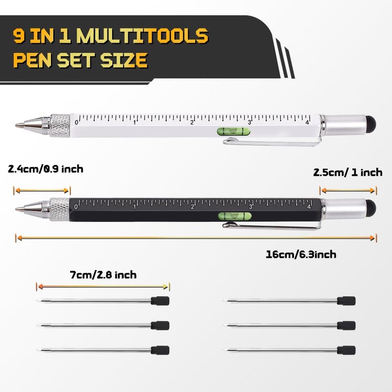 Tiosamd Stocking Stuffers for Men, 9 in 1 Multitool Pen 2Pcs and Refill 6Pcs, Unique Tech Tool Pen from Wife Daughter to Father Boyfriend Husband on Christmas, Birthday, Valentine's Day - Image 3