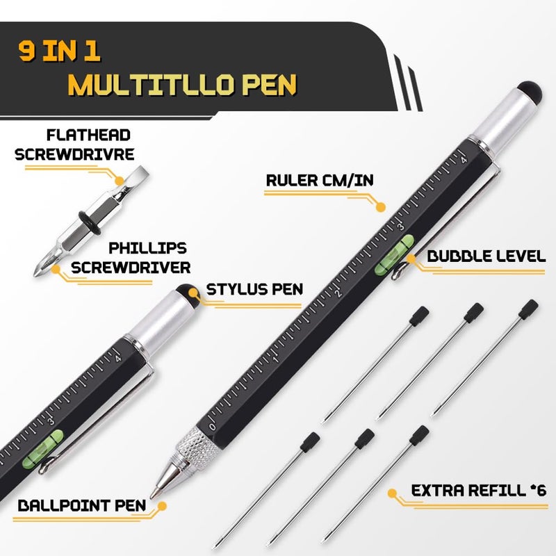 Tiosamd Stocking Stuffers for Men, 9 in 1 Multitool Pen 2Pcs and Refill 6Pcs, Unique Tech Tool Pen from Wife Daughter to Father Boyfriend Husband on Christmas, Birthday, Valentine's Day - Image 4