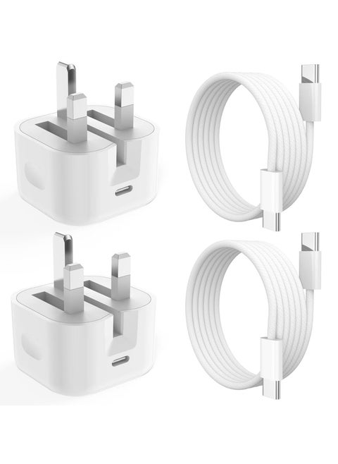 2 Pack PD 20W USB C Wall Charger Plug with 2M Fast Charging USB C Cable Compatibles with iPhone 16/16 Plus/16 Pro/16 Pro Max, iPhone 15/15 Plus/15 Pro/15 Pro Max, iPad Pro/Air/Mini/10th.