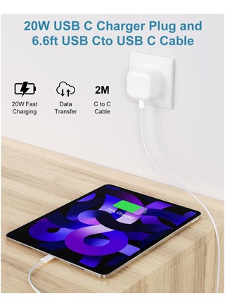 2 عبوة شاحن حائط USB C بقدرة 20 واط PD 20W مع كبل USB C سريع الشحن 2M يتوافق مع iPhone 16/15، iPad Pro/Air/Mini/10 - view 4
