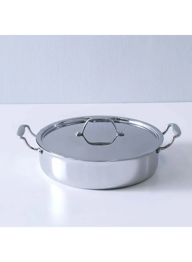DANUBE HOME Celina Stainless Steel Shallow Pot With Ss Lid 2.5Mm Stainless Steelmultipurpose Soup Pot Stewpot Simmering Boiling For Kitchen W28Xh28Cm - Silver