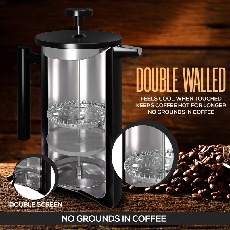Utopia Kitchen 304 Grade Stainless Steel French Press Coffee Maker 12 Oz, Double Wall Insulated Coffee Press with 4-Level Filtration system, Include 2 Extra Filters, Rust-Free, Dishwasher Safe, Black - Image 5