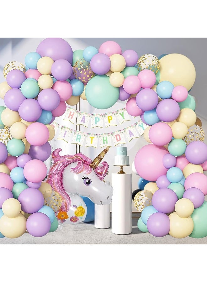Ouddy Unicorn Balloons Arch Garland Kit, 146Pcs Rainbow 40" Unicorn Balloon Pastel Pink Purple Blue Confetti Balloons Happy Birthday Banner for Ice Cream Baby Shower Unicorn Birthday Party Decorations - Image 1