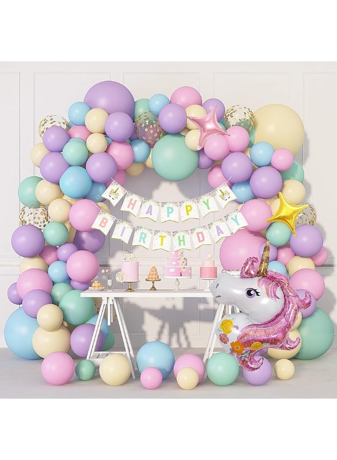 Ouddy Unicorn Balloons Arch Garland Kit, 146Pcs Rainbow 40" Unicorn Balloon Pastel Pink Purple Blue Confetti Balloons Happy Birthday Banner for Ice Cream Baby Shower Unicorn Birthday Party Decorations - Image 5
