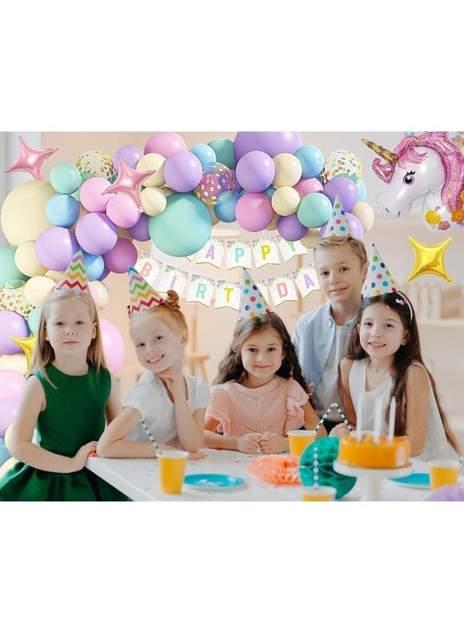 Ouddy Unicorn Balloons Arch Garland Kit, 146Pcs Rainbow 40" Unicorn Balloon Pastel Pink Purple Blue Confetti Balloons Happy Birthday Banner for Ice Cream Baby Shower Unicorn Birthday Party Decorations - Image 2