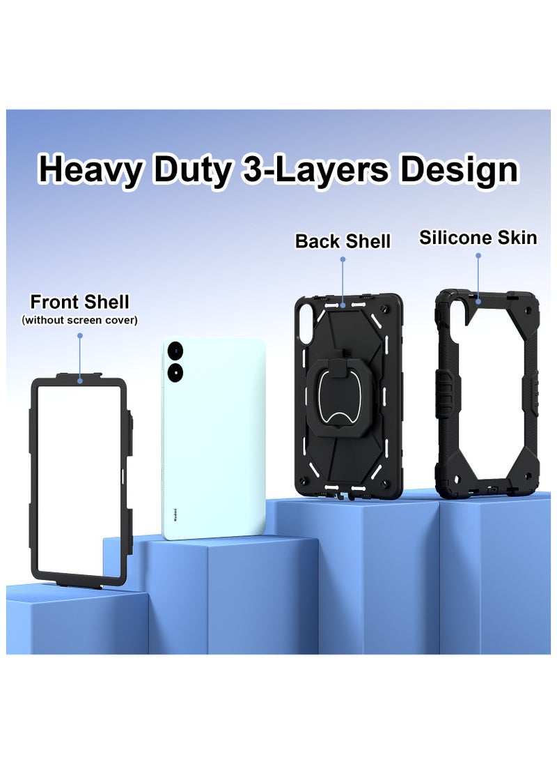Tablet Case for Xiaomi Redmi Pad Pro/ Xiaomi Poco Pad 12.1 inch 360 Degree Rotating Multi-Function Grip Bracket Full Protective Shockproof Cover with Shoulder Strap Black
