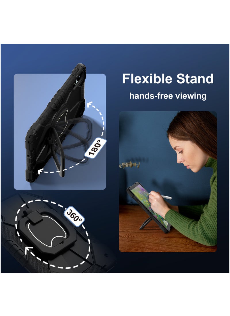 Tablet Case for Xiaomi Redmi Pad Pro/ Xiaomi Poco Pad 12.1 inch 360 Degree Rotating Multi-Function Grip Bracket Full Protective Shockproof Cover with Shoulder Strap Black