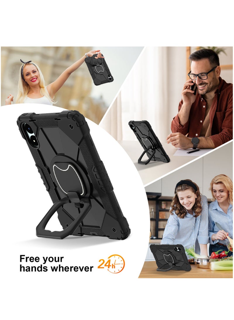 Tablet Case for Xiaomi Redmi Pad Pro/ Xiaomi Poco Pad 12.1 inch 360 Degree Rotating Multi-Function Grip Bracket Full Protective Shockproof Cover with Shoulder Strap Black