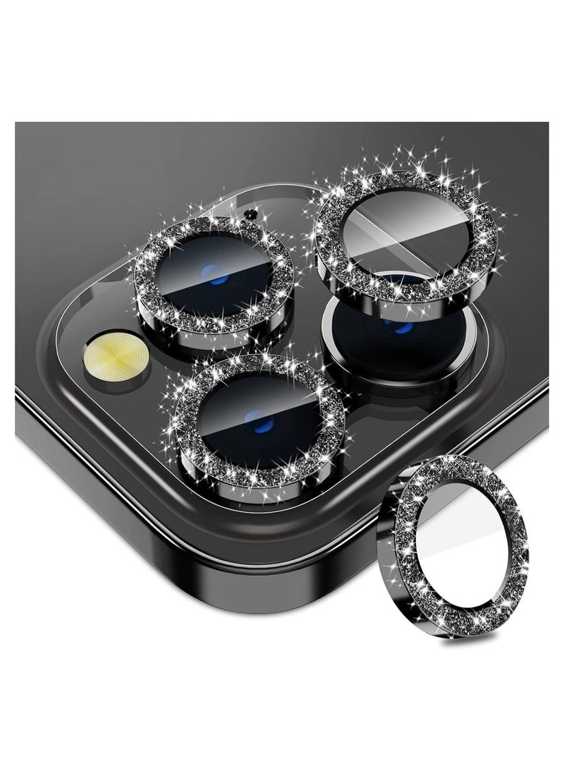 JAJEEK iPhone 15 Pro - iPhone 15 Pro Max Camera Lens Protector, 9H Tempered Glass Camera Cover Screen Protector Metal Individual Ring for iPhone 15 Pro 6.1 inch iPhone 15 Pro Max 6.7 inch[Glitter](Black Tita - Image 1