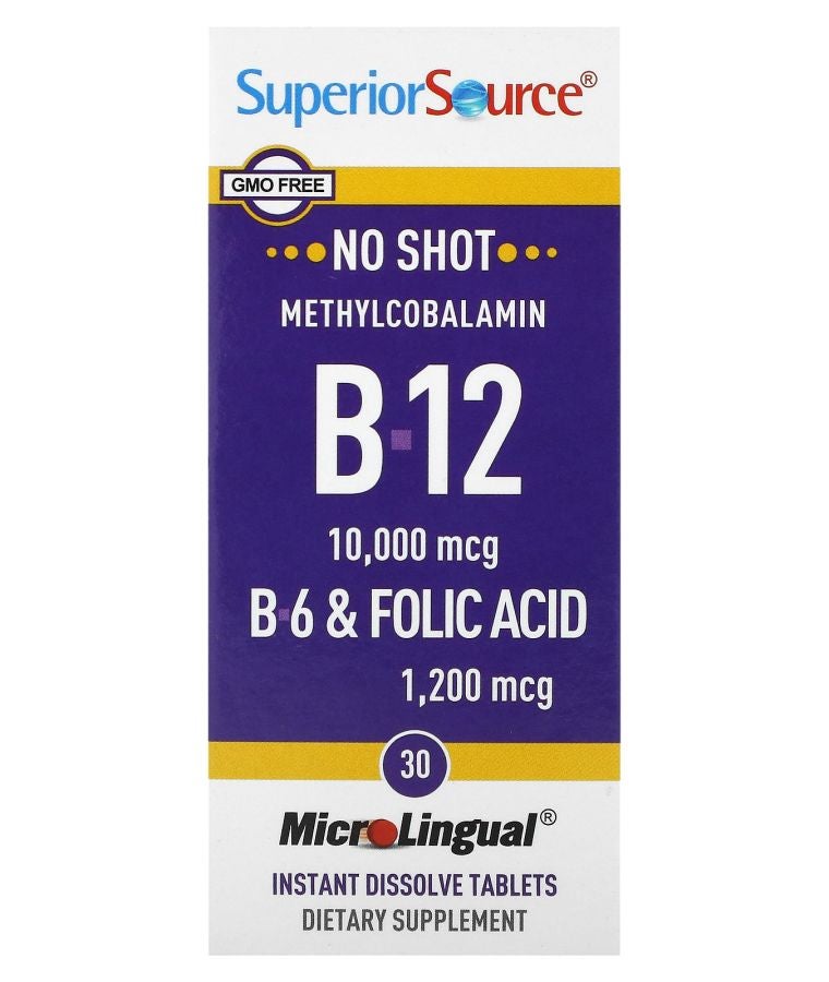 Superior Source Methylcobalamin B-12 B-6 & Folic Acid 30 MicroLingual Instant Dissolve Tablets