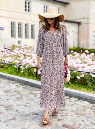 miduo Womens Maxi Dress Short Sleeve V Neck Spring Casual Floral Beach Bohemian Boho Ankle Length Long Maxi Dresses M - Image 3