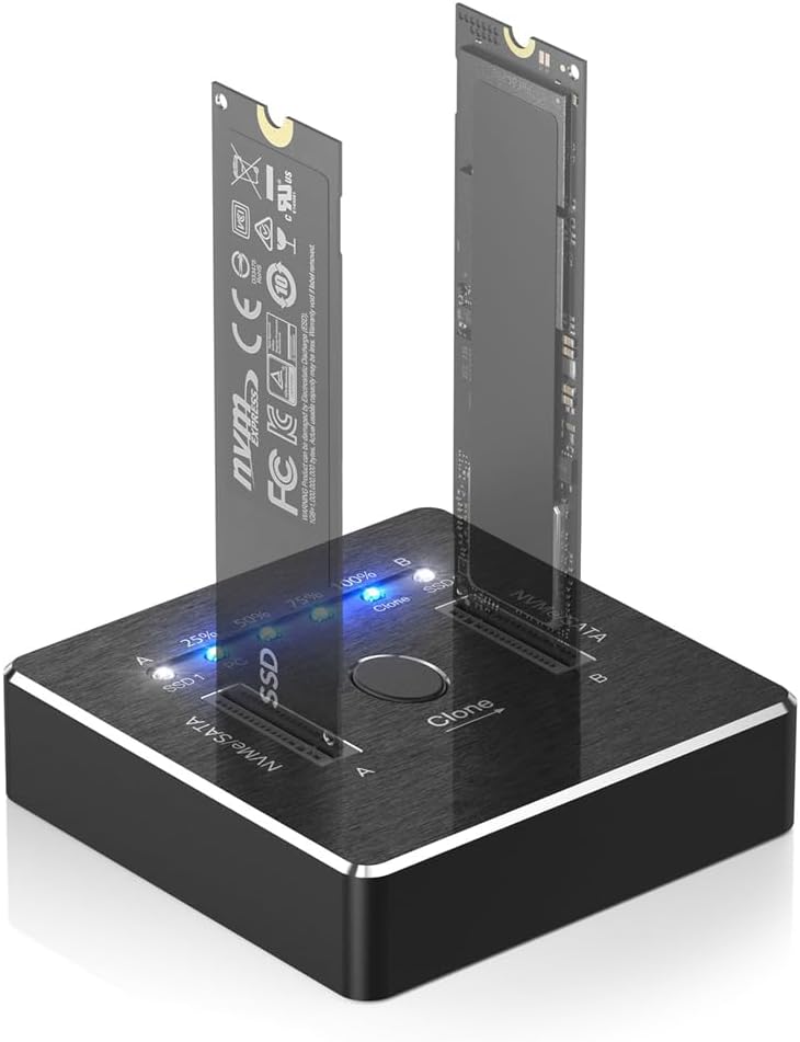 M.2 NVMe SATA SSD Docking Station, USB 3.2 Gen 2, 20Gbps Dual NVMe SATA SSD Dock, Support Offline Clone, UASP and TRIM, Aluminum Design - Image 1