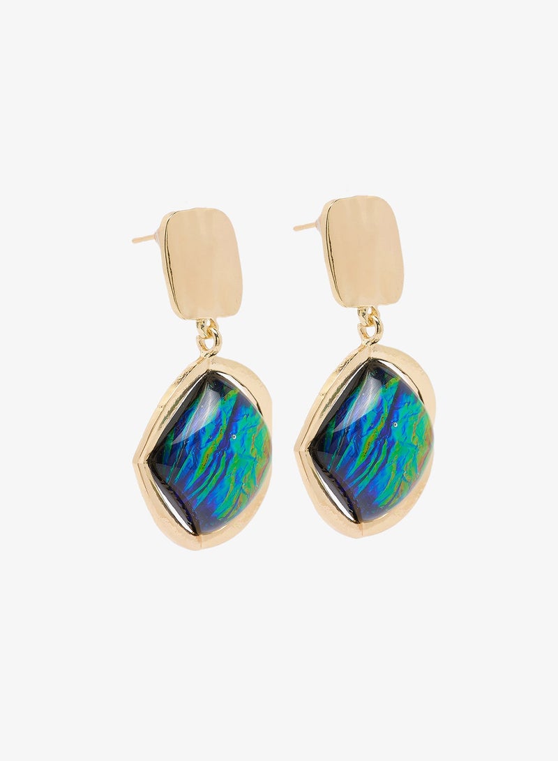 Khizana Gold Emerald Drop Down Circle Earrings - Image 2