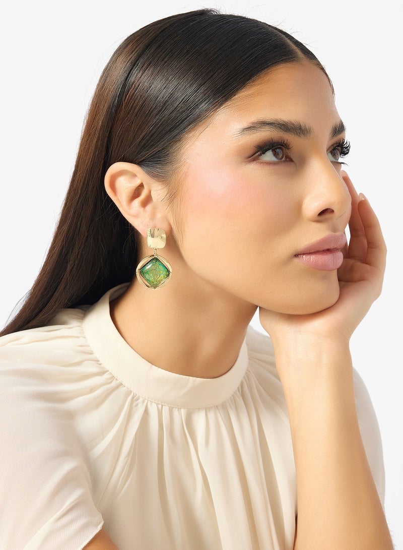 Khizana Gold Emerald Drop Down Circle Earrings - Image 1
