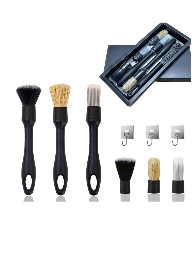 SYOSI Car Detailing Brush Set 3 Pack Auto Detail Brush Kit with 3 PCS Replacement Brush Head and 3 Hooks Soft No Scratch Detailing Brush Car Duster Brushes for Dashboard Engine Bay Air Vents Leather Seat  - Image 1