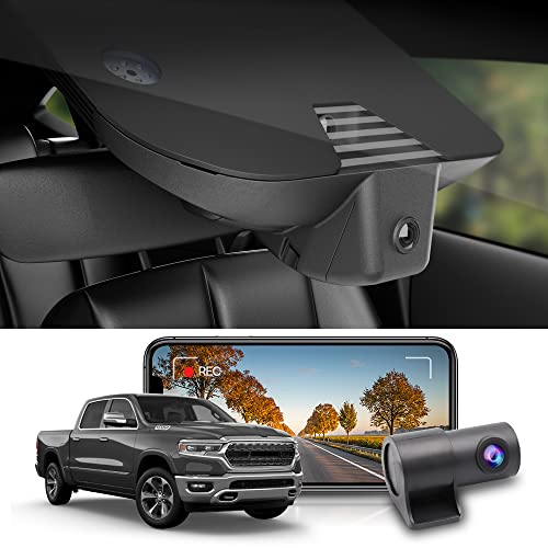 Fitcamx كاميرا داش أمامية 4K + خلفية 1080P تناسب دودج رام 1500 (الموديل ب) 2019-2024 ريبيل بيغ هورن لارامي، مظهر المصنع الأصلي، فيديو عالي الدقة مزدوج، اتصال واي فاي وتطبيق، تسجيل حلقي، حساس G، سهل الإعداد، بطاقة 128GB - Image 1