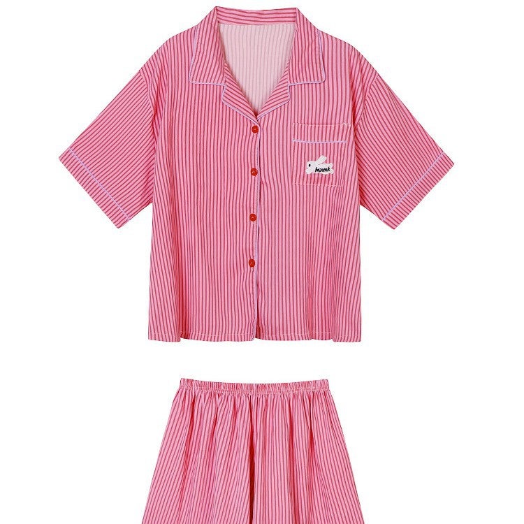Cloud Cotton Gauze Pajama Set for Women Summer Short Sleeve Shorts Cartoon Trendy Homewear - Image 5