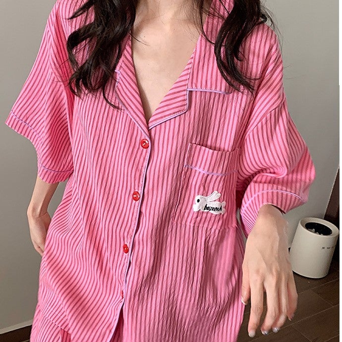 Cloud Cotton Gauze Pajama Set for Women Summer Short Sleeve Shorts Cartoon Trendy Homewear - Image 3